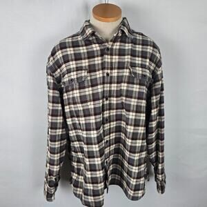 Jachs Button Down Shirt Men's XL Cream Gray Burgundy Plaid Flannel Long Sleeve